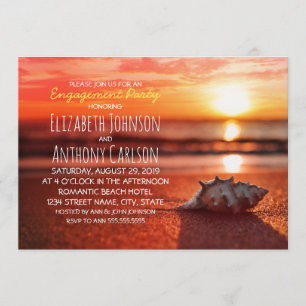 Ocean Seashell Sunset Beach Engagement Party Kaart