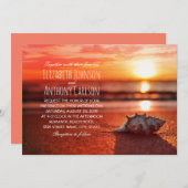 Ocean Seashell Sunset Beach Thed Wedding Kaart (Voorkant / Achterkant)