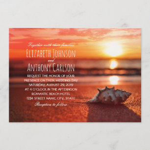 Ocean Seashell Sunset Beach Thed Wedding Kaart