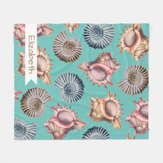 Ocean Seashells - Aangepaste naam Fleece Deken (Voorkant (Horizontaal))