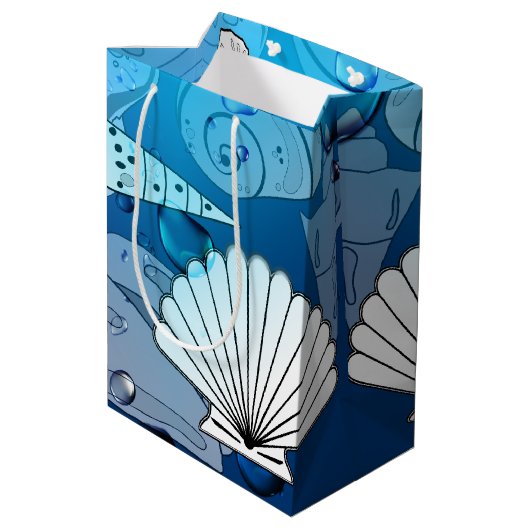 Ocean Seashells Beach Aqua Medium Cadeauzakje (Achterkant Gekanteld)