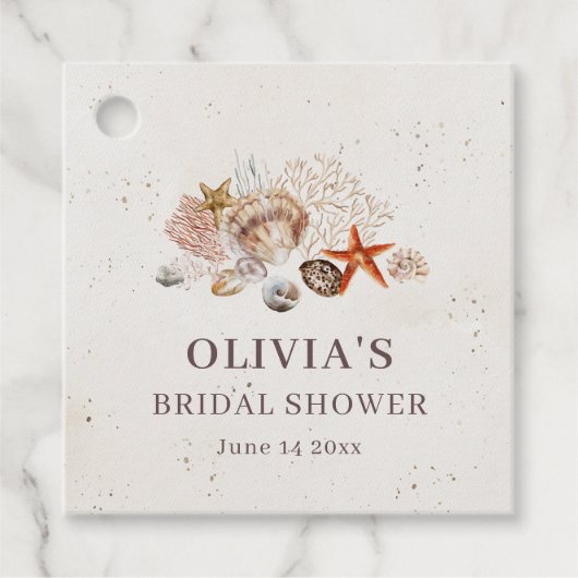 Ocean Seashells Beach Boho Coastal Bridal Shower Bedankjes Labels (Voorkant)