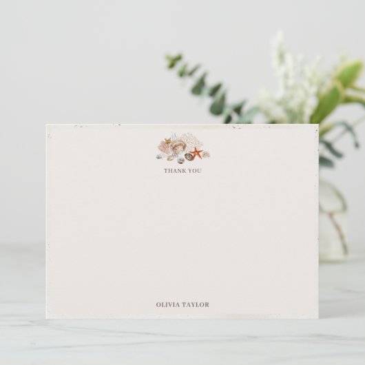 Ocean Seashells Beach Boho Coastal Bridal Shower Bedankkaart (Staand voorkant)