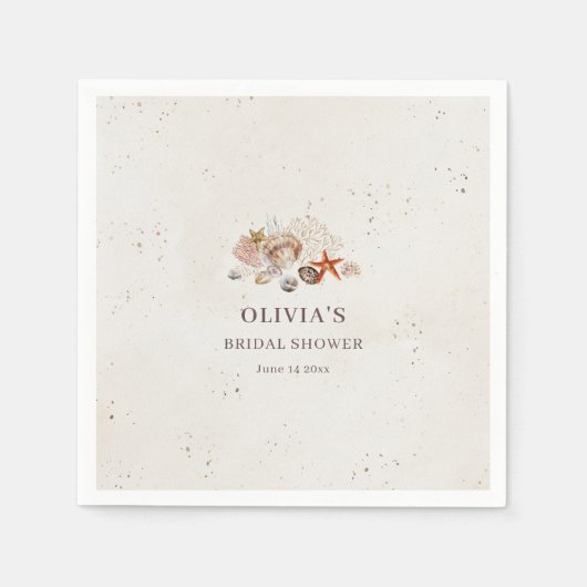 Ocean Seashells Beach Boho Coastal Bridal Shower Servet (Voorkant)