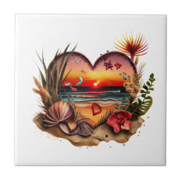 Ocean Seashells Beach Sunset Kitchen Bathroom Cer Tegeltje