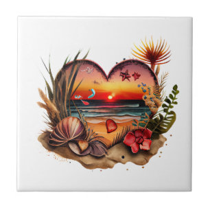 Ocean Seashells Beach Sunset Kitchen Bathroom Cer Tegeltje