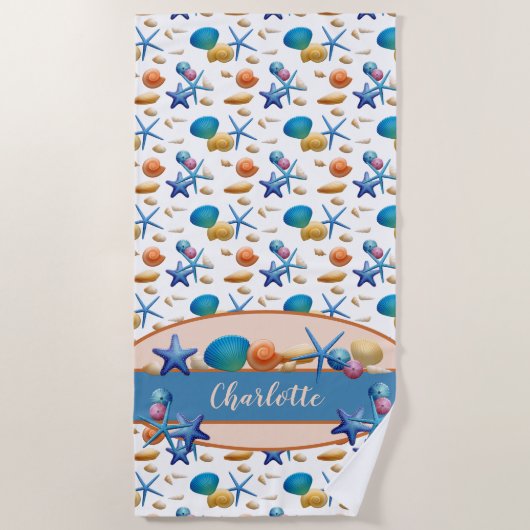 Ocean Seashells Colorful Personalized Strandlaken (Voorkant)