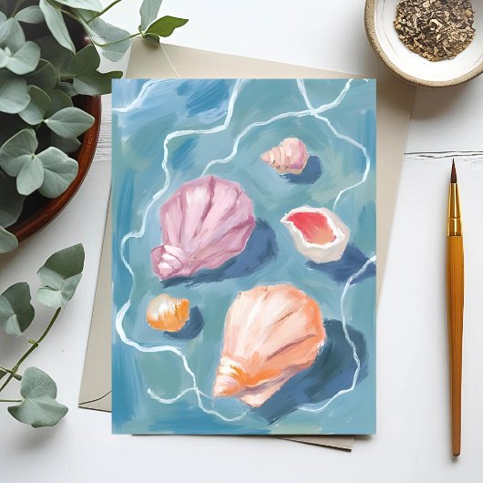 Ocean Seashells Pastel Watercolor Coastal Briefkaart