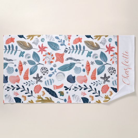 Ocean Seashells Starfish Beach Handdoek (Voorkant)