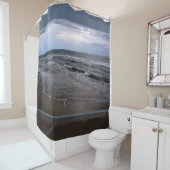 Ocean Seashore Fotografisch Blauw en Bruin Douchegordijn (In situ)