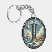 Ocean Seashore Lighthouse Zeilboot Monogram I Sleutelhanger (Voorkant Links)