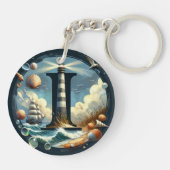 Ocean Seashore Lighthouse Zeilboot Monogram I Sleutelhanger (Achterkant)