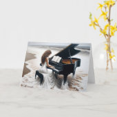 Ocean Seashore Pianist Verjaardag Kaart (Gele Bloem)