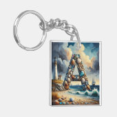 Ocean Seashore Vuurtoren Zeilboot Monogram A Sleutelhanger (Voorkant Links)