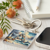 Ocean Seashore Vuurtoren Zeilboot Monogram A Sleutelhanger (Voorkant Rechts)
