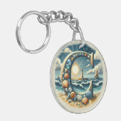 Ocean Seashore Vuurtoren Zeilboot Monogram C Sleutelhanger (Voorkant Links)