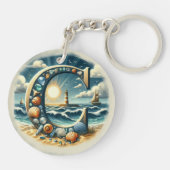 Ocean Seashore Vuurtoren Zeilboot Monogram C Sleutelhanger (Achterkant)