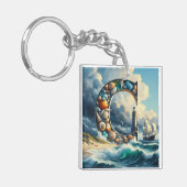 Ocean Seashore Vuurtoren Zeilboot Monogram C Sleutelhanger (Voorkant Links)