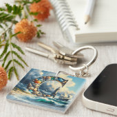 Ocean Seashore Vuurtoren Zeilboot Monogram C Sleutelhanger (Voorkant Rechts)