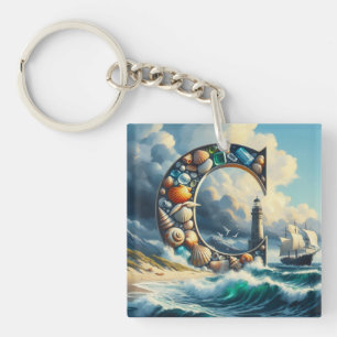 Ocean Seashore Vuurtoren Zeilboot Monogram C Sleutelhanger