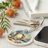 Ocean Seashore Vuurtoren Zeilboot Monogram D Sleutelhanger (Voorkant Rechts)