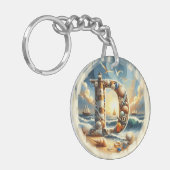 Ocean Seashore Vuurtoren Zeilboot Monogram D Sleutelhanger (Voorkant Links)