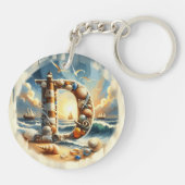 Ocean Seashore Vuurtoren Zeilboot Monogram D Sleutelhanger (Achterkant)