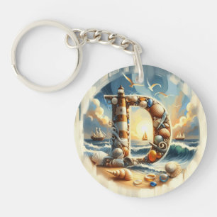 Ocean Seashore Vuurtoren Zeilboot Monogram D Sleutelhanger