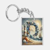 Ocean Seashore Vuurtoren Zeilboot Monogram D Sleutelhanger (Voorkant Links)