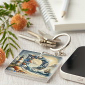 Ocean Seashore Vuurtoren Zeilboot Monogram D Sleutelhanger (Voorkant Rechts)