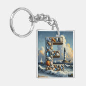 Ocean Seashore Vuurtoren Zeilboot Monogram E Sleutelhanger (Voorkant Links)