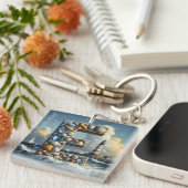 Ocean Seashore Vuurtoren Zeilboot Monogram E Sleutelhanger (Voorkant Rechts)