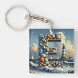 Ocean Seashore Vuurtoren Zeilboot Monogram E Sleutelhanger