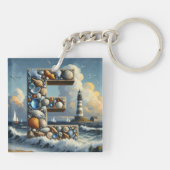 Ocean Seashore Vuurtoren Zeilboot Monogram E Sleutelhanger (Achterkant)