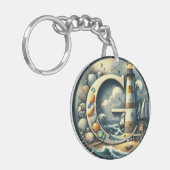 Ocean Seashore Vuurtoren Zeilboot Monogram G Sleutelhanger (Voorkant Links)