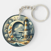 Ocean Seashore Vuurtoren Zeilboot Monogram G Sleutelhanger (Achterkant)