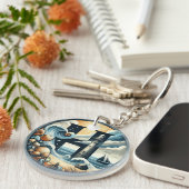 Ocean Seashore Vuurtoren Zeilboot Monogram H Sleutelhanger (Voorkant Rechts)