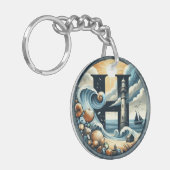 Ocean Seashore Vuurtoren Zeilboot Monogram H Sleutelhanger (Voorkant Links)