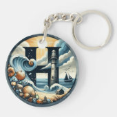 Ocean Seashore Vuurtoren Zeilboot Monogram H Sleutelhanger (Achterkant)