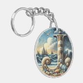 Ocean Seashore Vuurtoren Zeilboot Monogram J Sleutelhanger (Voorkant Links)