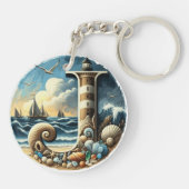 Ocean Seashore Vuurtoren Zeilboot Monogram J Sleutelhanger (Achterkant)
