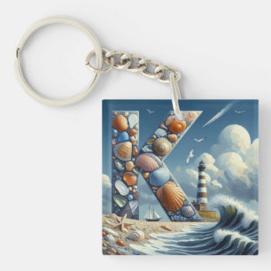 Ocean Seashore Vuurtoren Zeilboot Monogram K Sleutelhanger