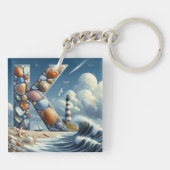 Ocean Seashore Vuurtoren Zeilboot Monogram K Sleutelhanger (Achterkant)