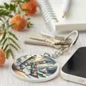 Ocean Seashore Vuurtoren Zeilboot Monogram K Sleutelhanger (Voorkant Rechts)