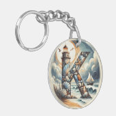 Ocean Seashore Vuurtoren Zeilboot Monogram K Sleutelhanger (Voorkant Links)