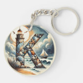 Ocean Seashore Vuurtoren Zeilboot Monogram K Sleutelhanger (Achterkant)