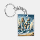 Ocean Seashore Vuurtoren Zeilboot Monogram M Sleutelhanger (Voorkant Links)