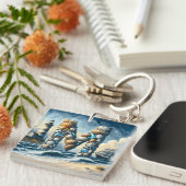 Ocean Seashore Vuurtoren Zeilboot Monogram M Sleutelhanger (Voorkant Rechts)
