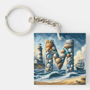 Ocean Seashore Vuurtoren Zeilboot Monogram M Sleutelhanger