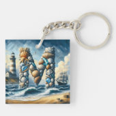 Ocean Seashore Vuurtoren Zeilboot Monogram M Sleutelhanger (Achterkant)